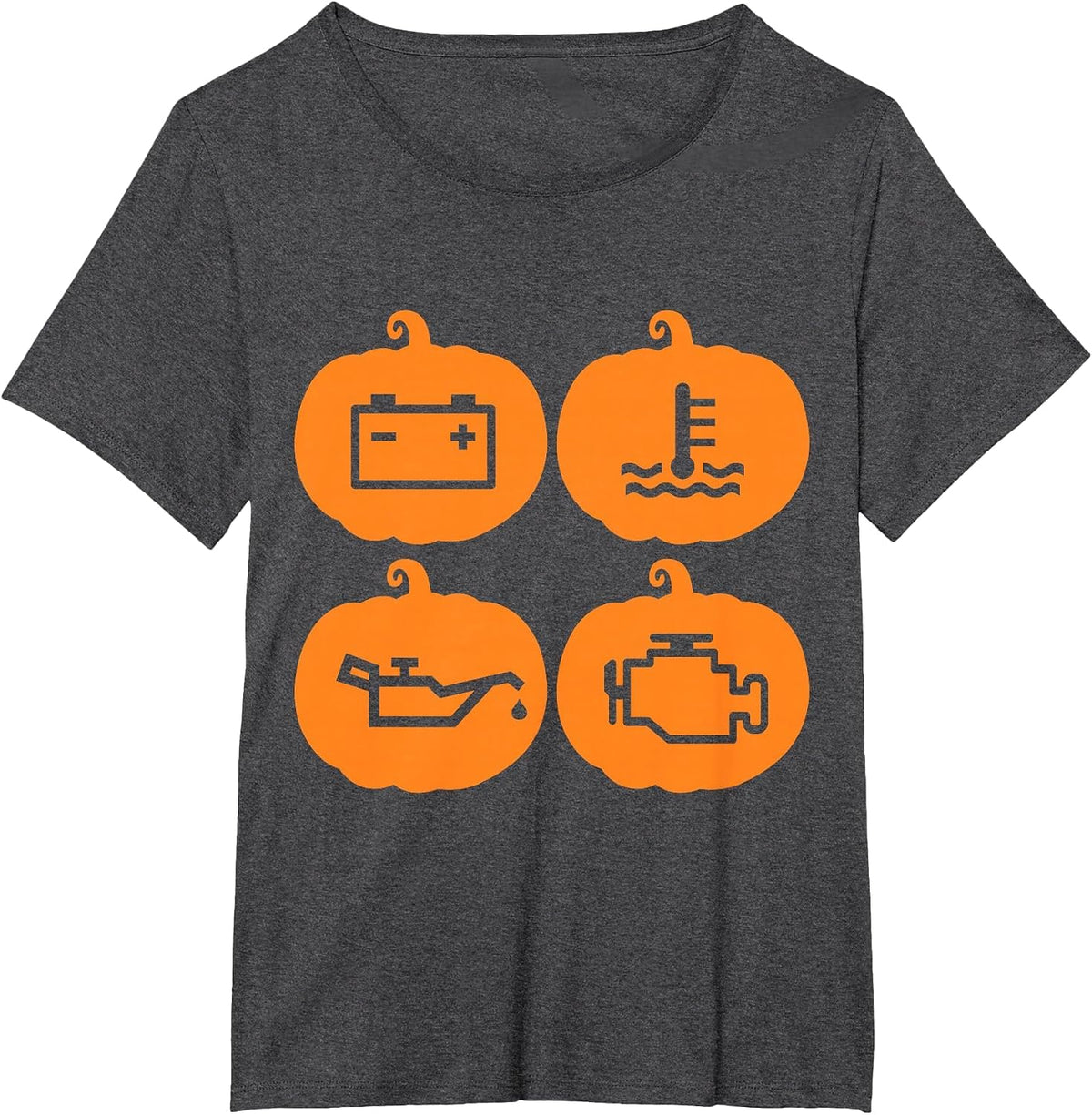 Halloween Pumpkin Car Mechanic Funny Joke Check Engine T-Shirt - Dark Heather Grey