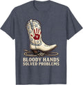 Bloody Hands Solved Problems Dark Humor Design T-Shirt - Heather Blue