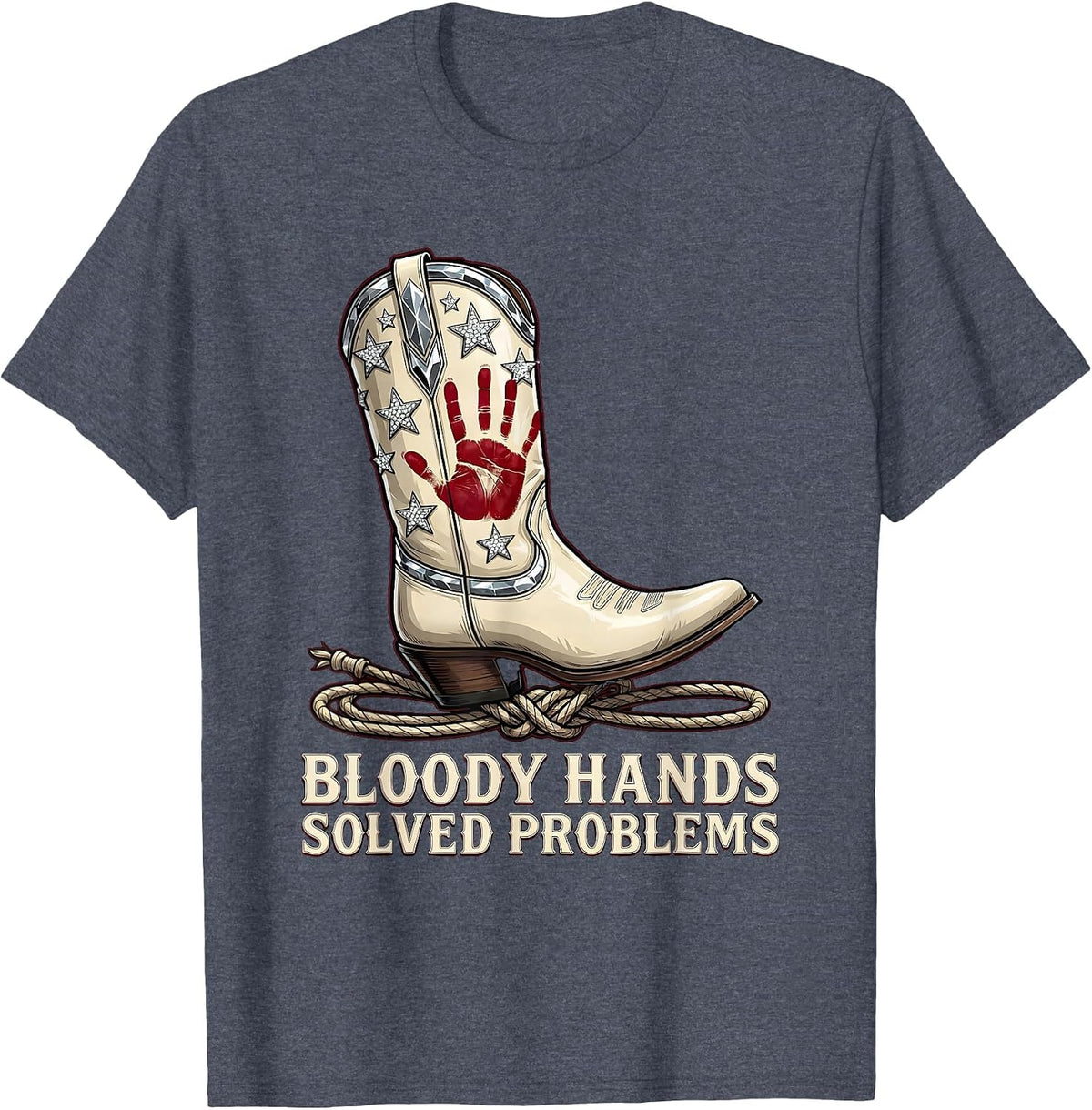 Bloody Hands Solved Problems Dark Humor Design T-Shirt - Heather Blue