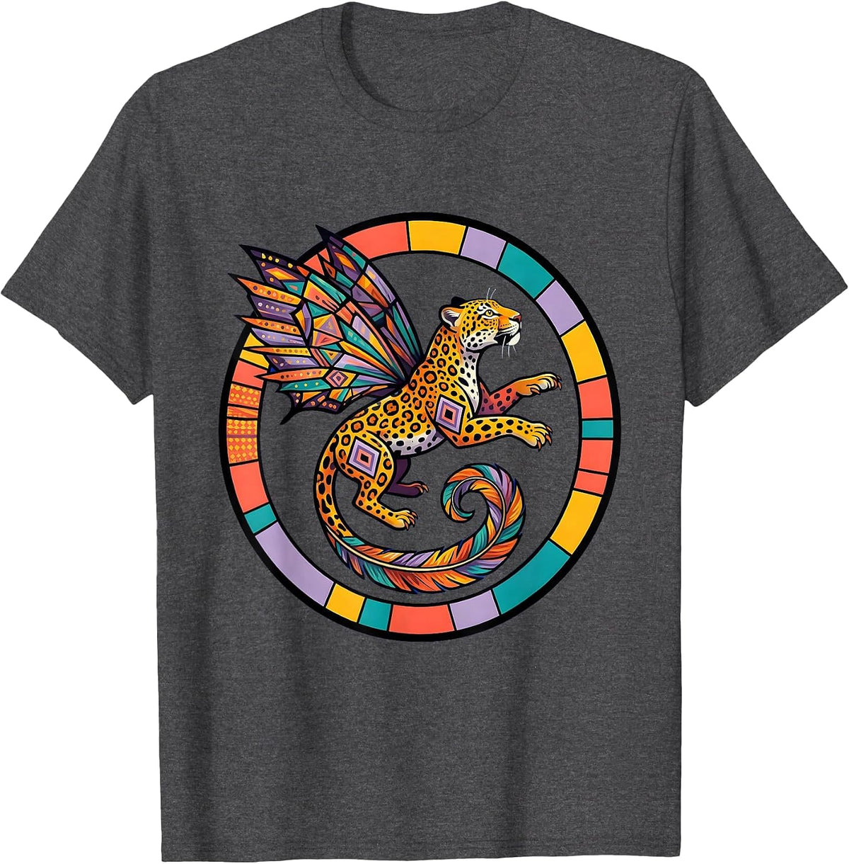 Kids Colorful Oaxacan Alebrije Creature Leap T-Shirt - Dark Heather Grey
