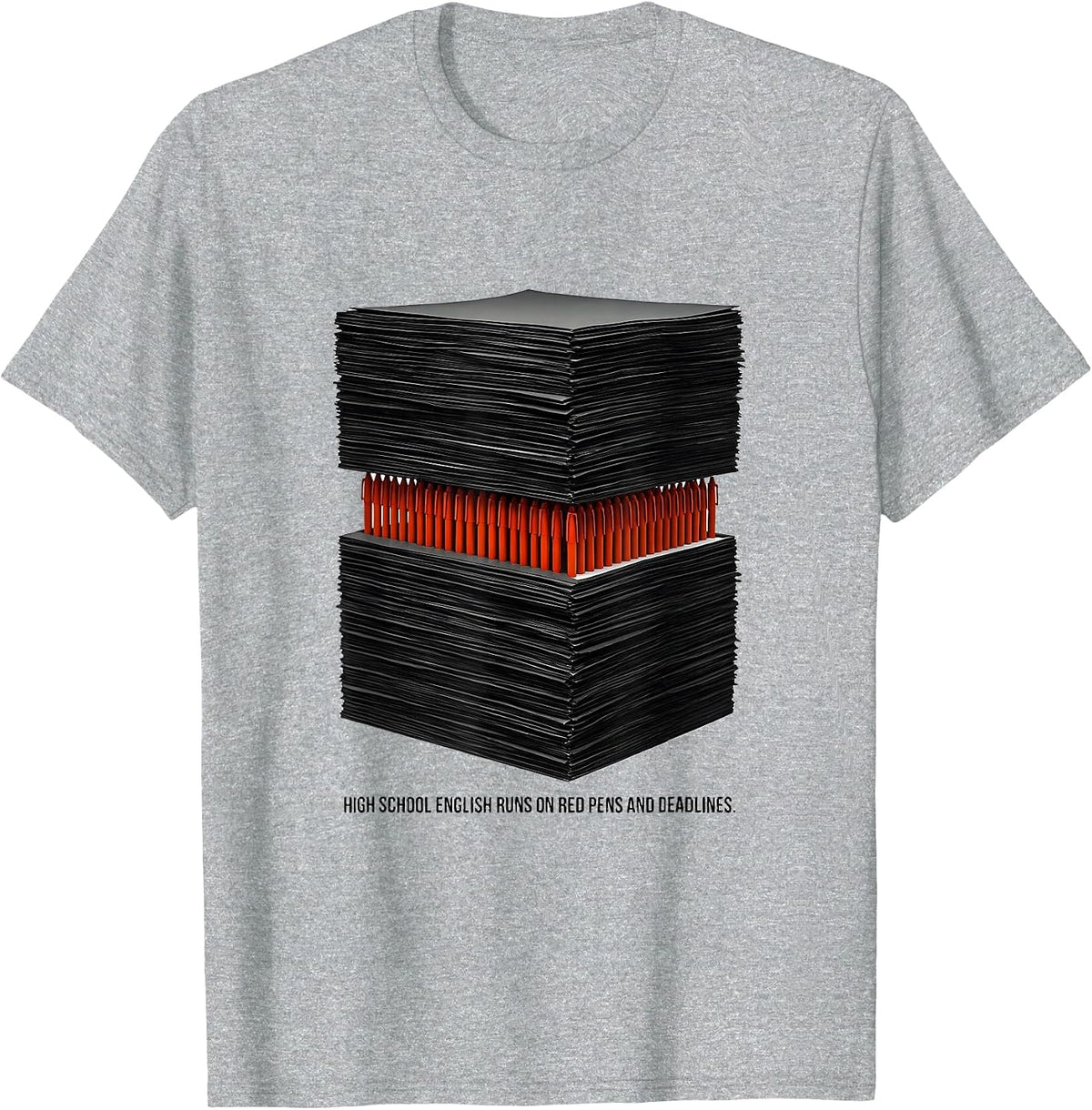 Men's High School English Runs On Red Pens And Deadlines Teacher T-Shirt - Heather Grey