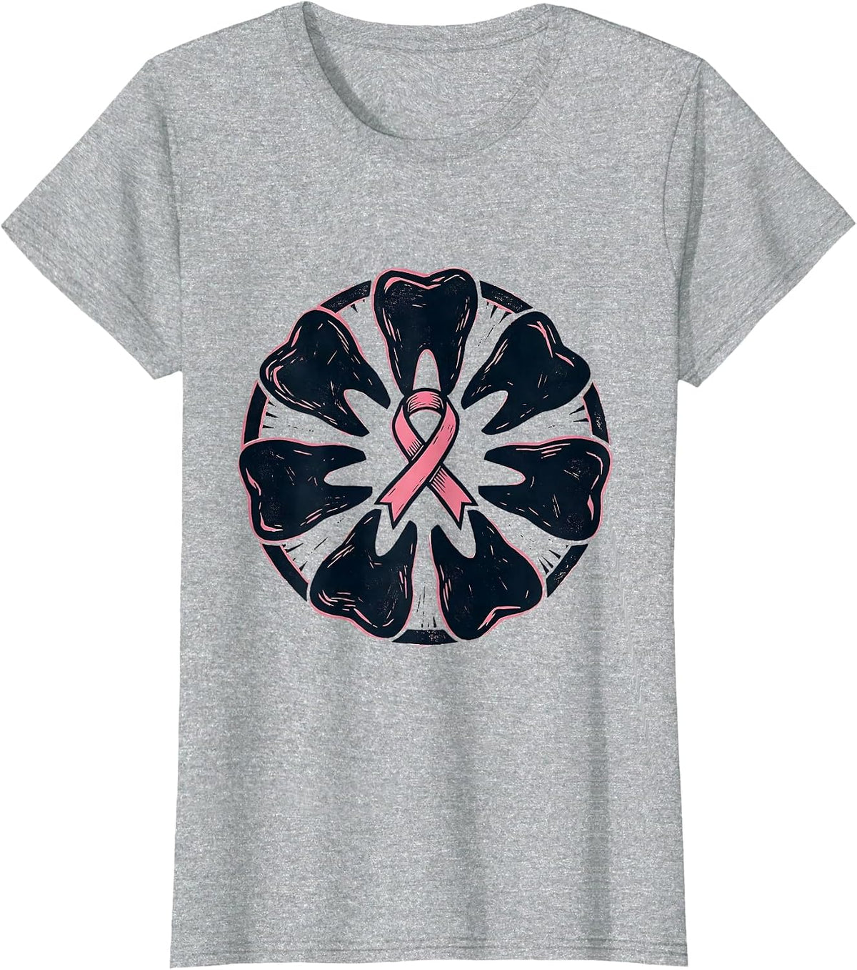 Sealed Dental Tooth Badge Breast Cancer Awareness Month T-Shirt - Heather Grey
