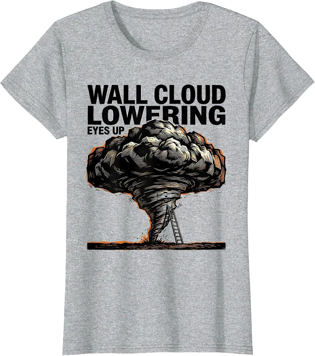 Women's Wall Cloud Lowering Eyes Up Linocut Tornado Chaser T-Shirt - Heather Grey