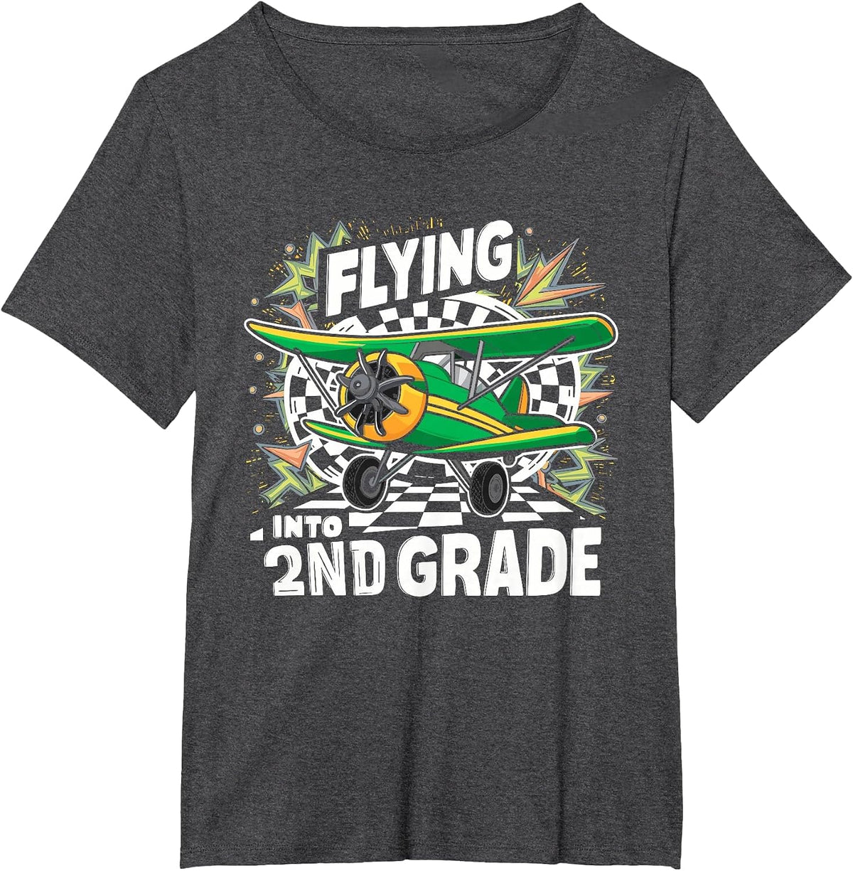 Flying Into 2nd Grade Airplane Pilot Back to School Kids T-Shirt - Dark Heather Grey