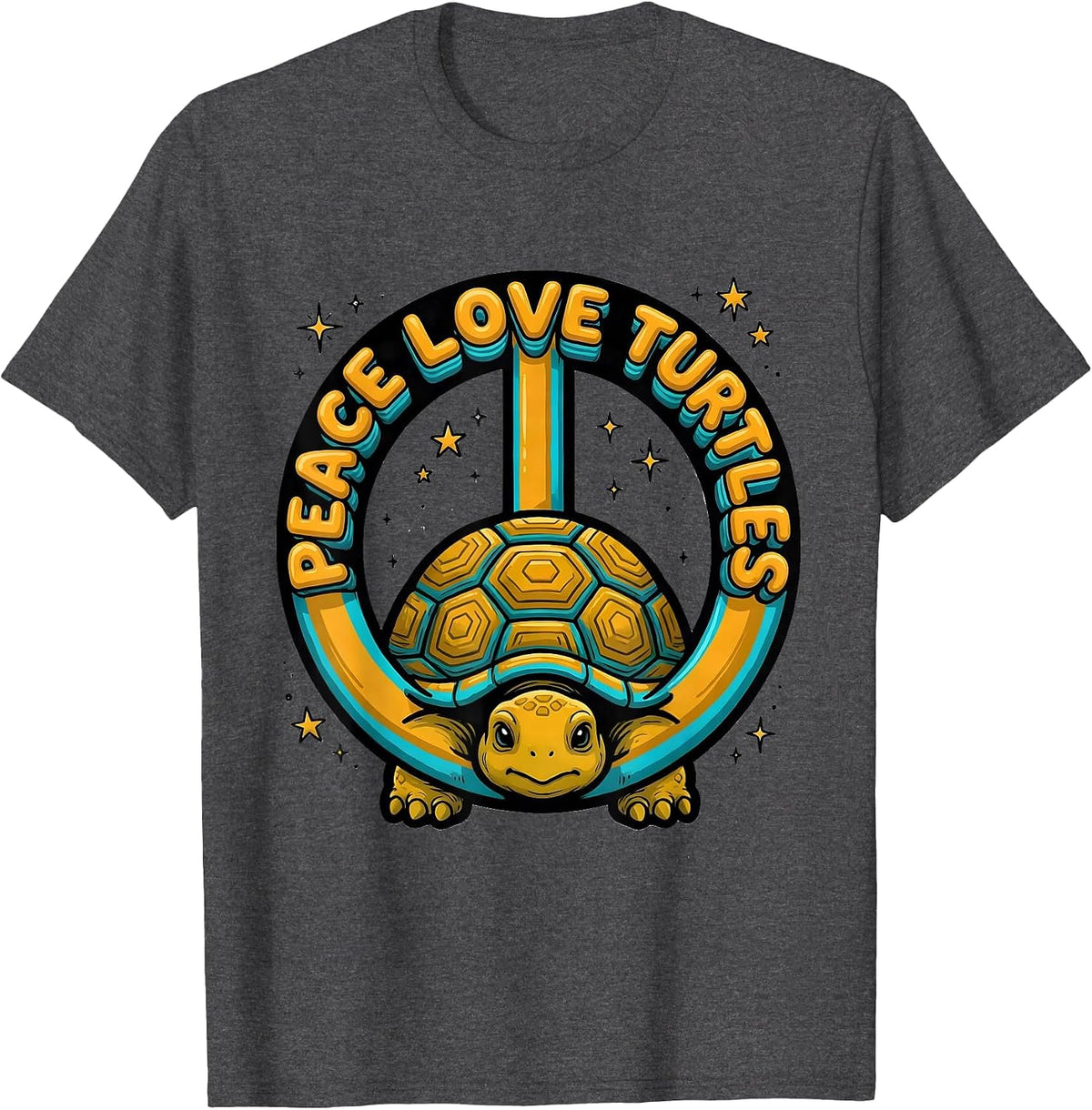 Peace Love Turtles Retro Hippie 60s 70s Peace Sign Nostalgia T-Shirt - Dark Heather Grey
