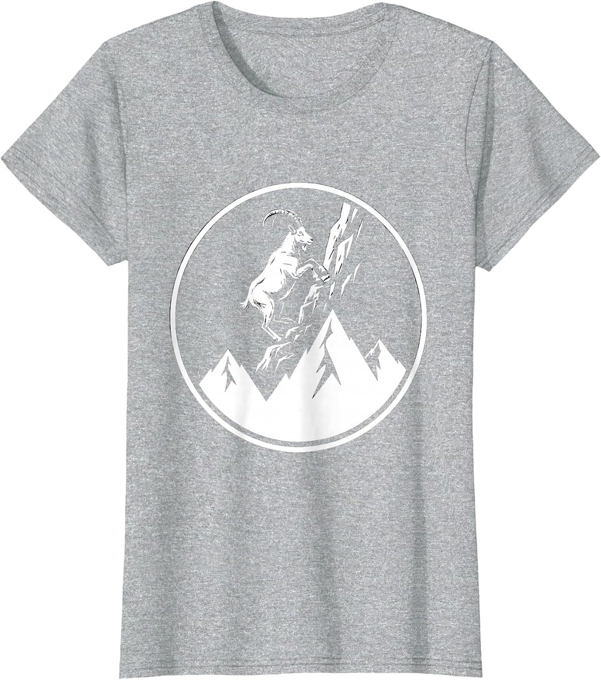 Women's Goat Climbing Snowy Mountain Summit Illustration T-Shirt - Heather Grey