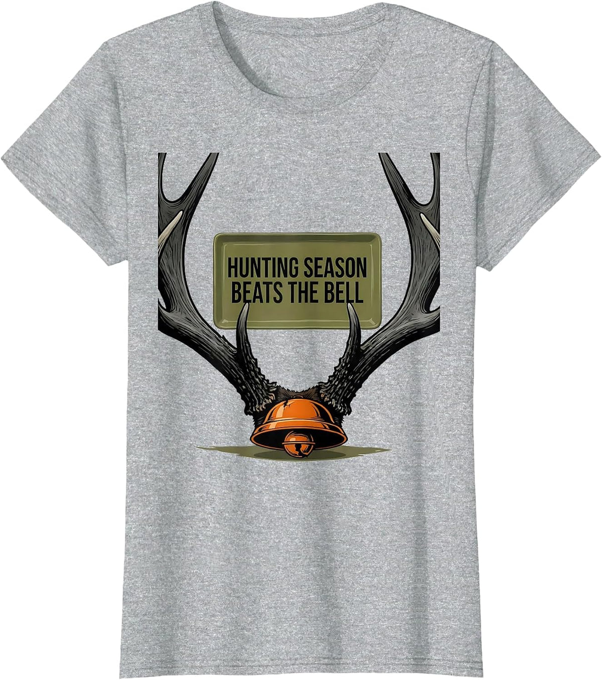 Hunting Season Beats The Bell Funny Deer Hunting Camo Dad T-Shirt - Heather Grey