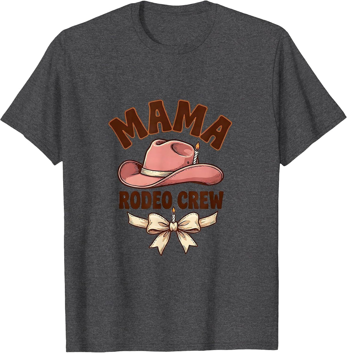 Mama, Rodeo Crew Playful Feminine Cowgirl Birthday Party T-Shirt - Dark Heather Grey