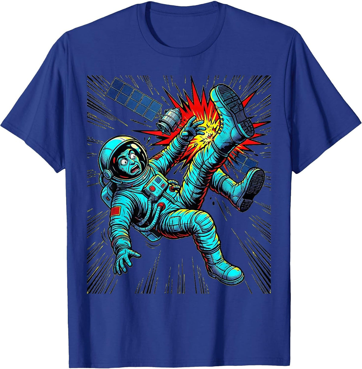 Men's Derpy Astronaut Floating Boot-First Into Satellite T-Shirt - Royal Blue