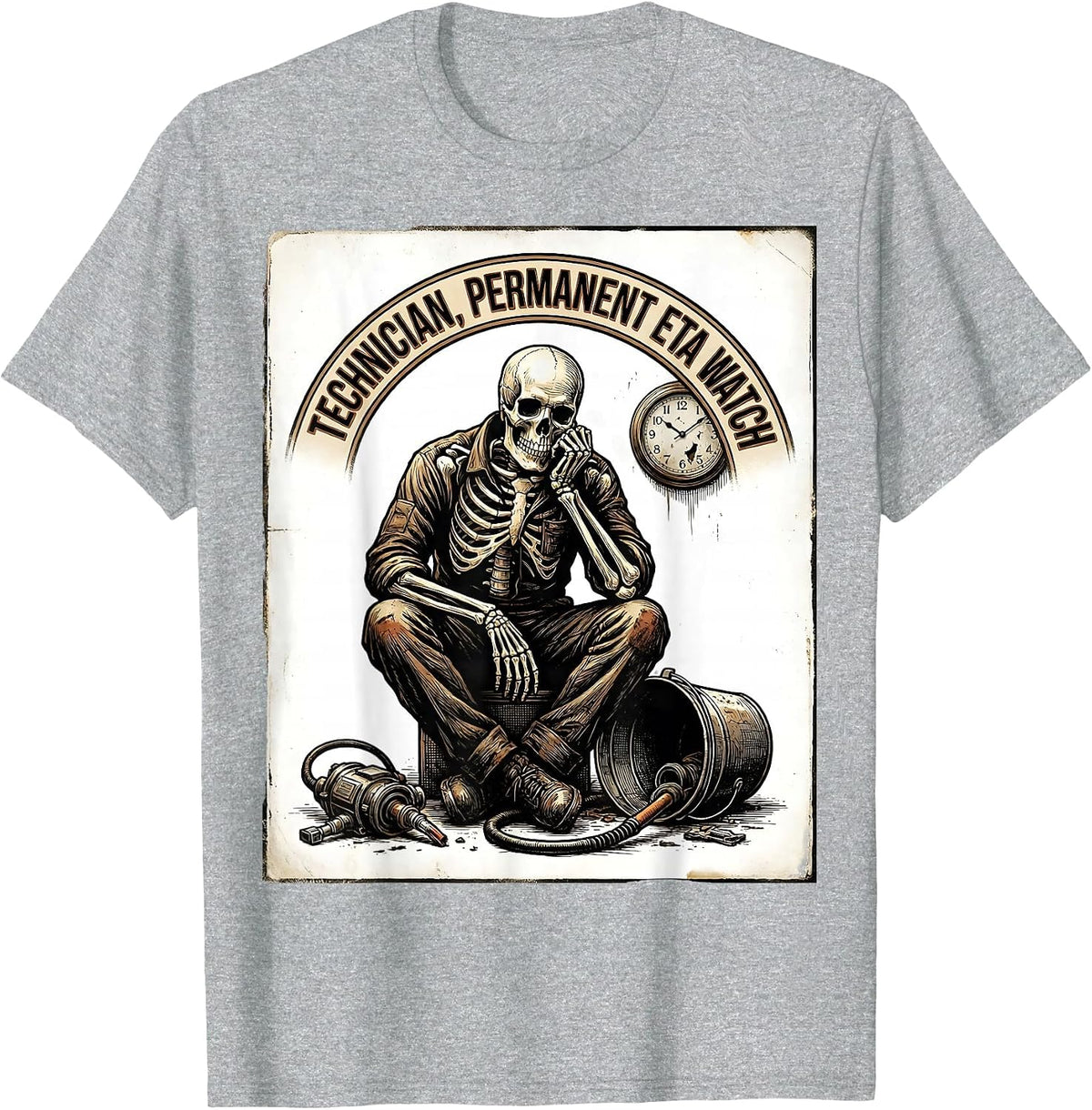 Men's Technician Permanent ETA Watch Funny Mechanic Skeleton Auto T-Shirt - Heather Grey