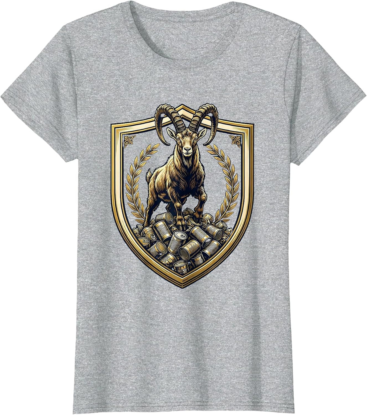 Women's Goat Standing on Crushed Tin Cans Illustration T-Shirt - Heather Grey