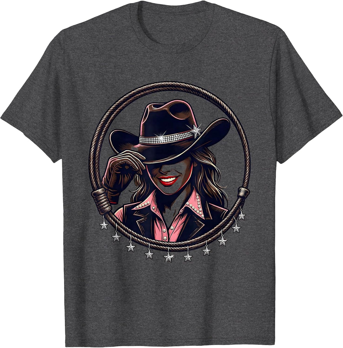 Men's Cowgirl Hat Tip Rodeo Graphic Tee T-Shirt - Dark Heather Grey