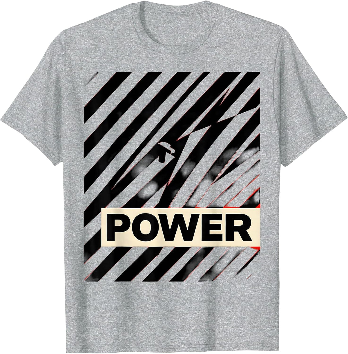 Men's POWER Bold Constructivist Lightning Bolt Graphic Icon T-Shirt - Heather Grey