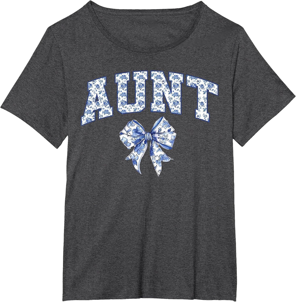Aunt Coquette Toile Blue Bow Floral Family Matching T-Shirt - Dark Heather Grey