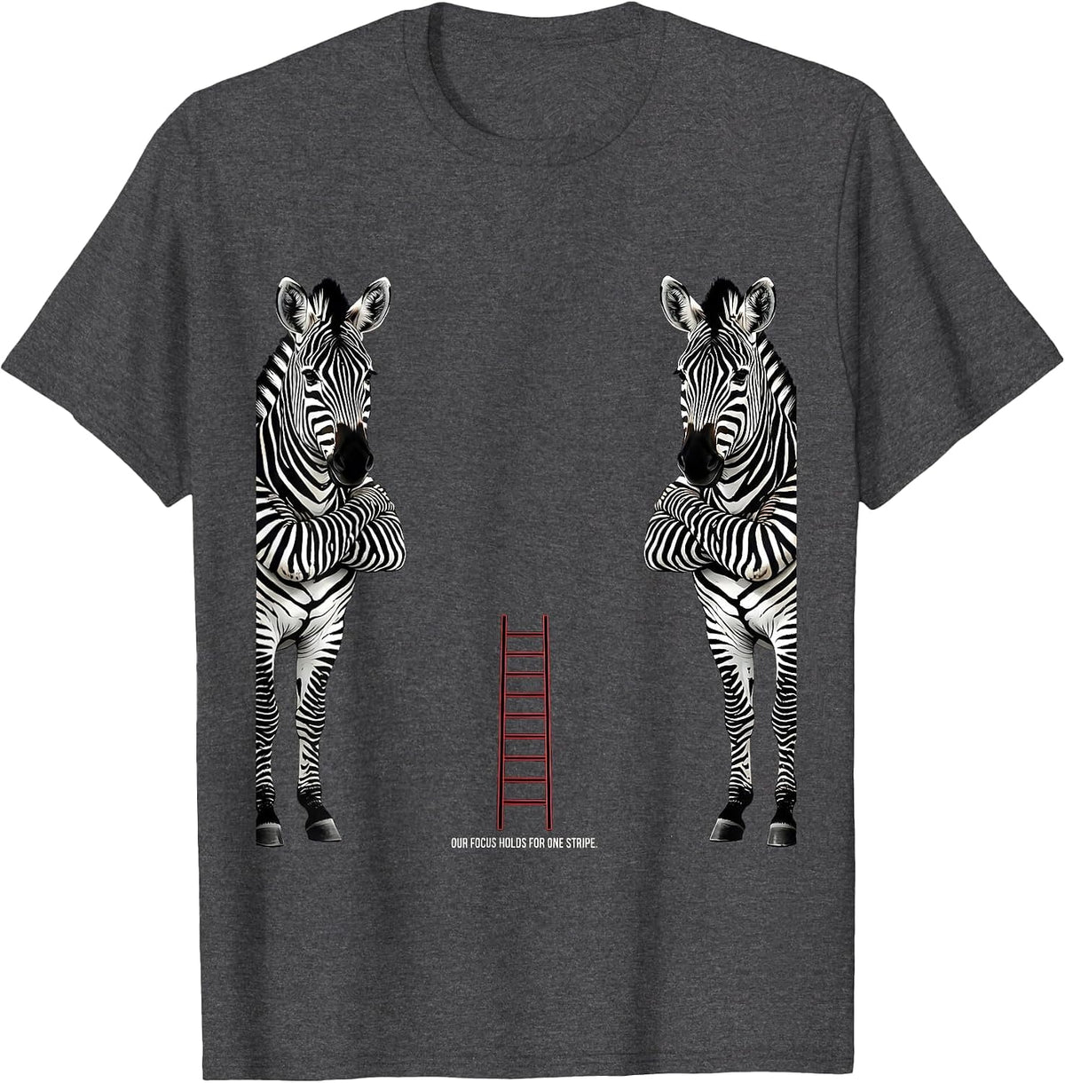 Men's Our Focus Holds For One Stripe Funny Zebra Duo Gym Humor T-Shirt - Dark Heather Grey