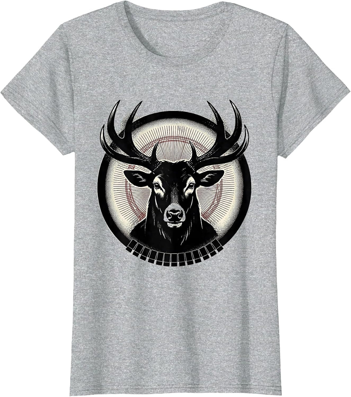 Sealed Buck Head Badge Blackwork Dotwork Deer Hunter T-Shirt - Heather Grey