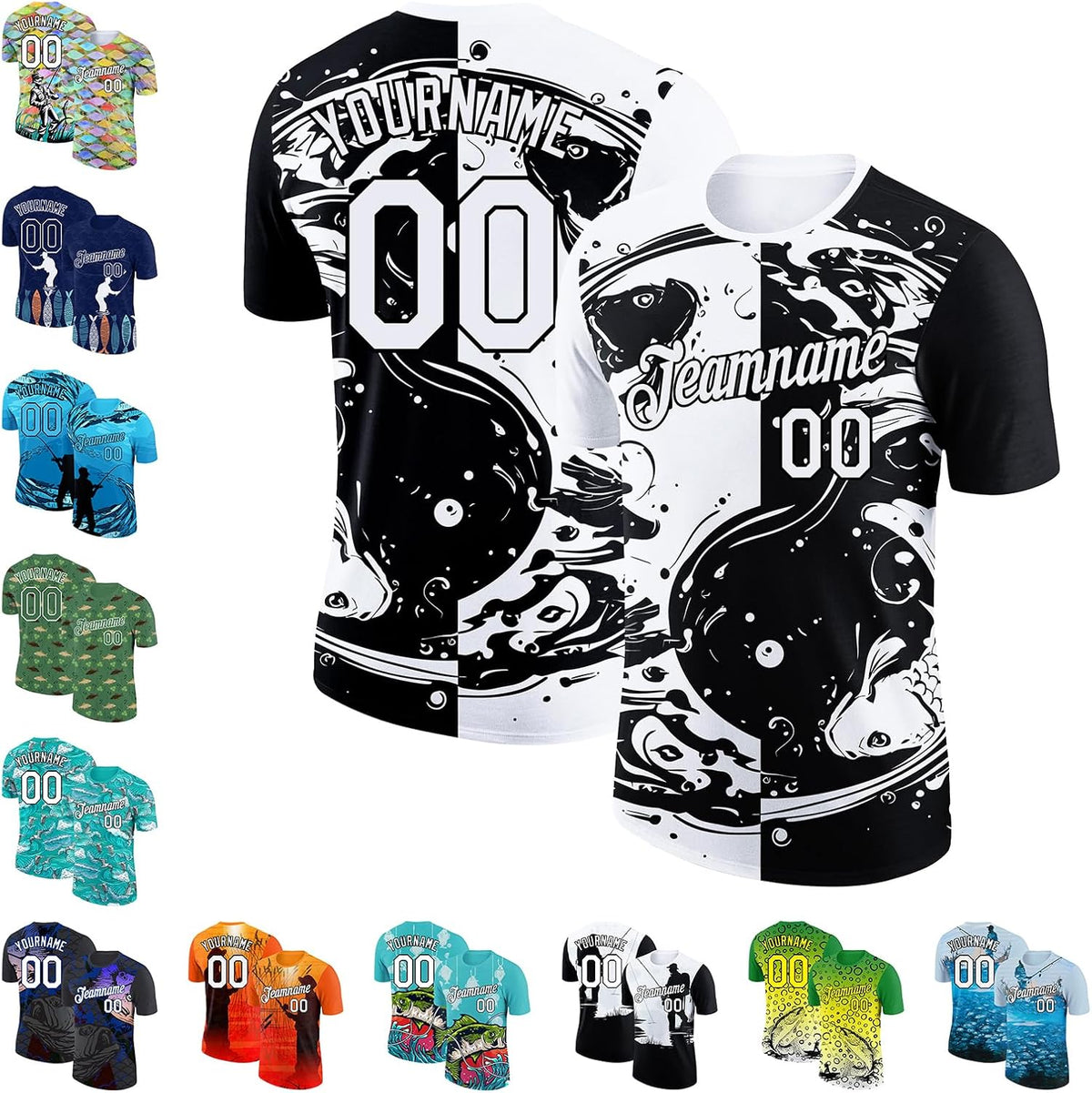 Custom Fishing Jersey Short Sleeve Fish Graphic T-Shirts Personalized Sun Protection Breathable Sports Tees Unisex - Black