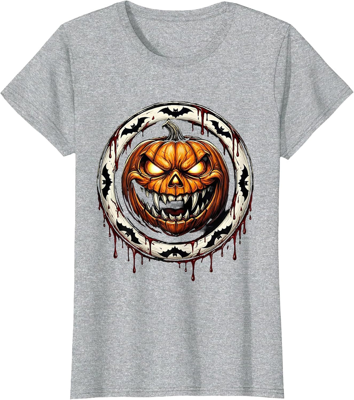 Vampire Jack-O-Lantern Halloween Dental Design T-Shirt - Heather Grey