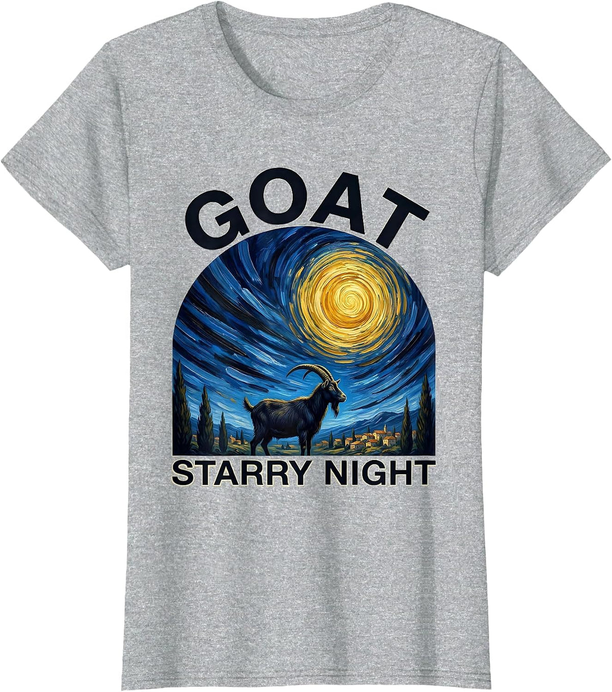 Women's Goat Starry Night Funny Art Lover Van Gogh Style T-Shirt - Heather Grey