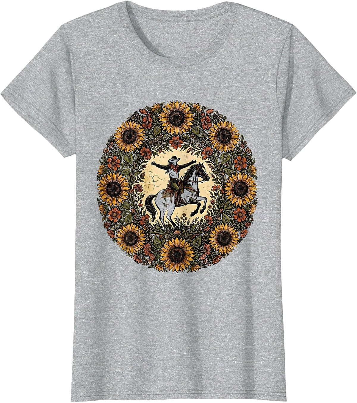 Cowgirl Standing on Horseback Rodeo Graphic T-Shirt - Heather Grey