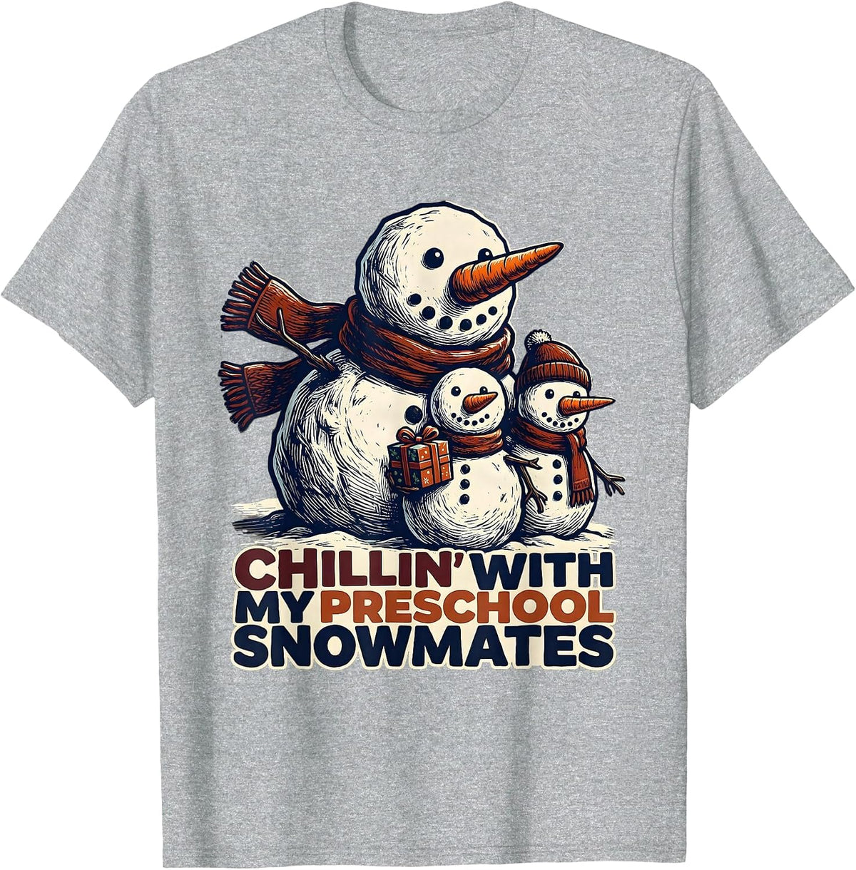 Men's Chillin With My Preschool Snowmates Funny Teacher Christmas T-Shirt - Heather Grey