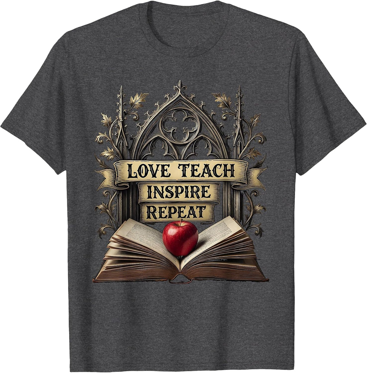 Love Teach Inspire Repeat 2nd Grade Teacher T-Shirt - Dark Heather Grey