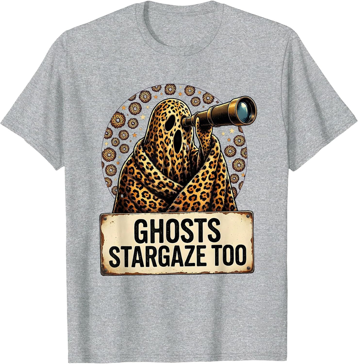 Men's Ghosts Stargaze Too Halloween Telescope Design T-Shirt - Heather Grey