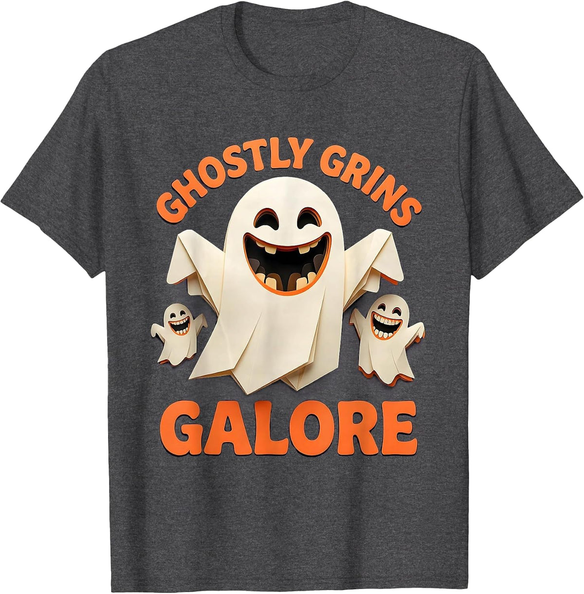 Ghostly Grins Galore Dental Halloween Design T-Shirt - Dark Heather Grey