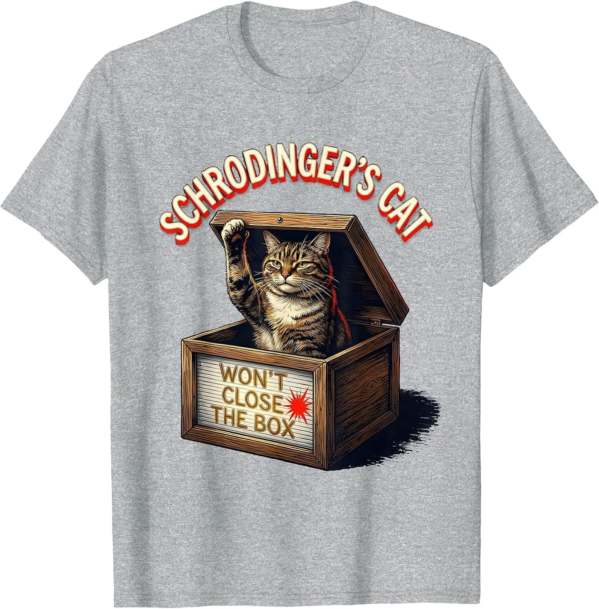 Men's Schrodinger's Cat Won't Close The Box Funny Quantum Physics T-Shirt - Heather Grey