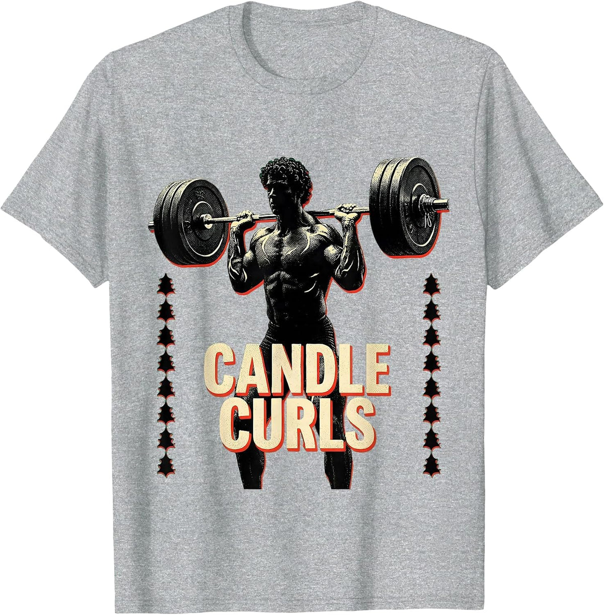 Men's Candle Curls Funny Christmas Gym Bodybuilding Weightlifting T-Shirt - Heather Grey