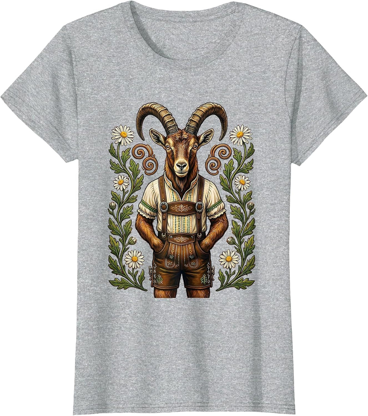 Mountain Goat Lederhosen Funny Bavarian Design T-Shirt - Heather Grey