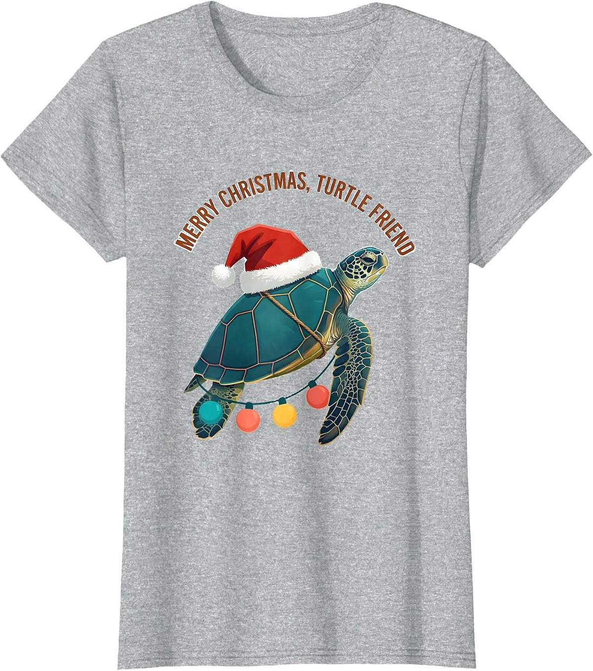 Women's Merry Christmas, Turtle Friend Whimsical Sea Turtle Lover T-Shirt - Heather Grey