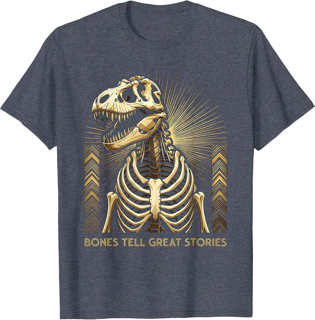 Bones Tell Great Stories Dinosaur Fossil Design T-Shirt - Heather Blue