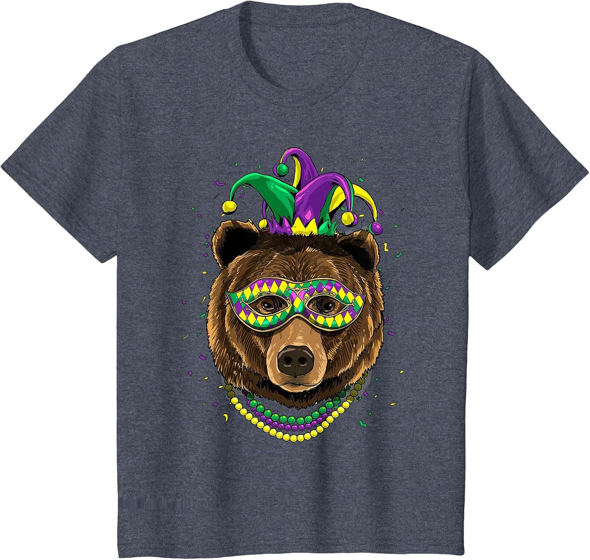 Bear Animal Lover Cute Mardi Gras Carnival Jester T-Shirt, Youth, Heather Blue, 4T - As Pictured