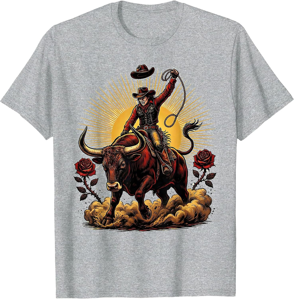 Men's Cowgirl Bull Rider Rodeo Arena Graphic T-Shirt - Heather Grey