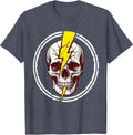 Skull Lightning Bolt Rock and Roll Graphic T-Shirt - Heather Blue