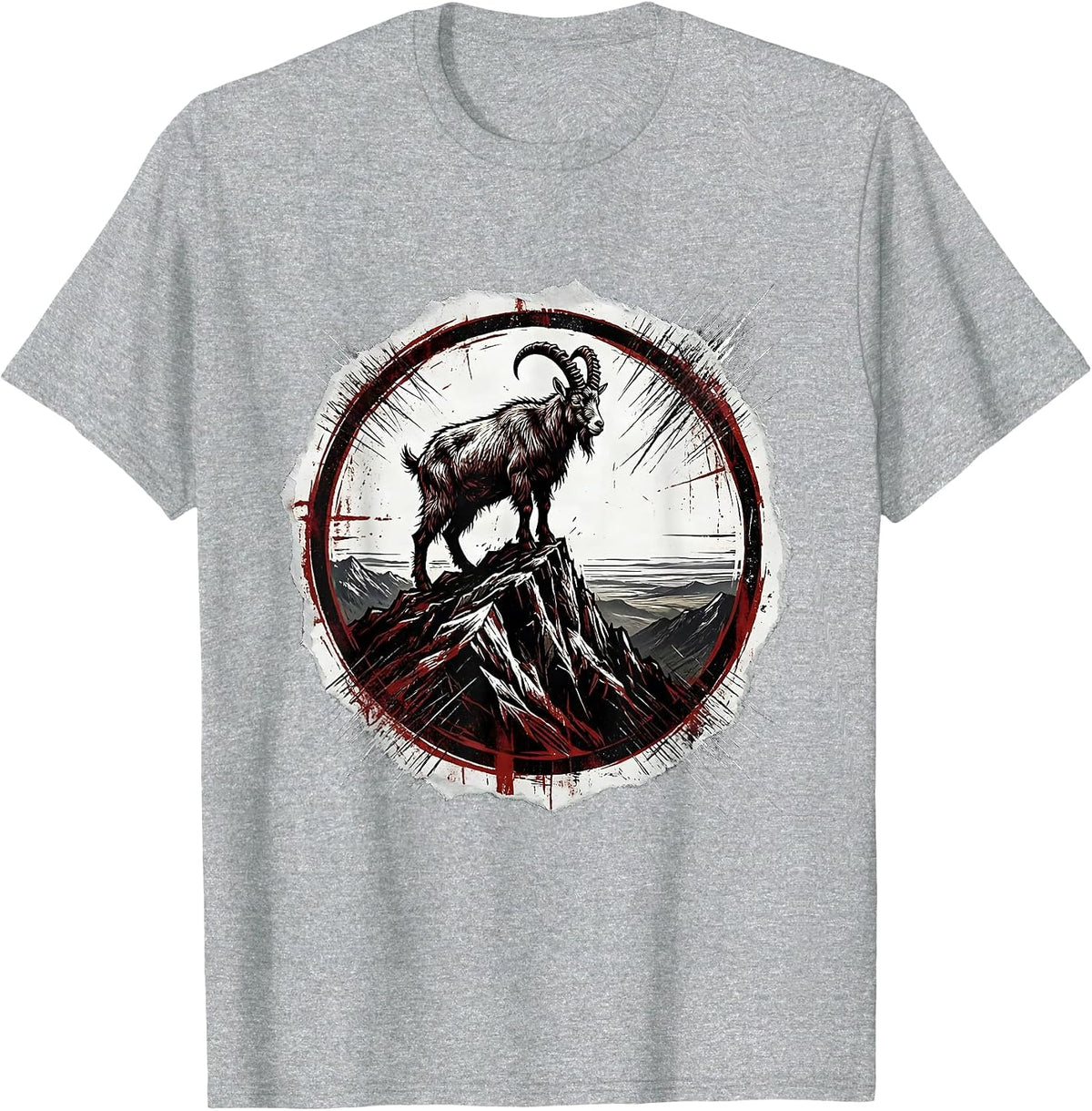 Men's Goat on Mountaintop Staring Into the Distance T-Shirt - Heather Grey