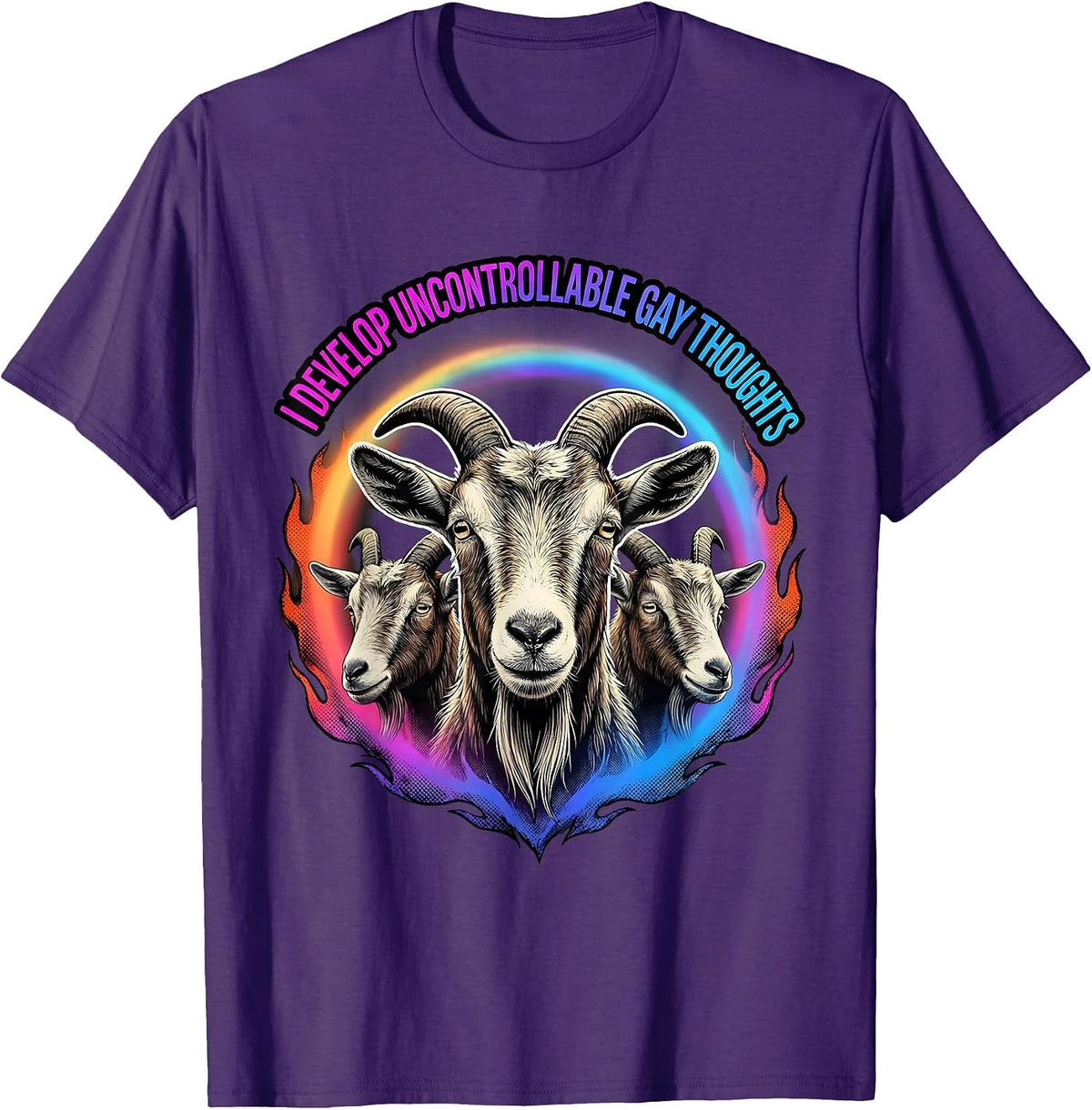 I Develop Uncontrollable Gay Thoughts Funny LGBTQ Goat Meme T-Shirt - Purple