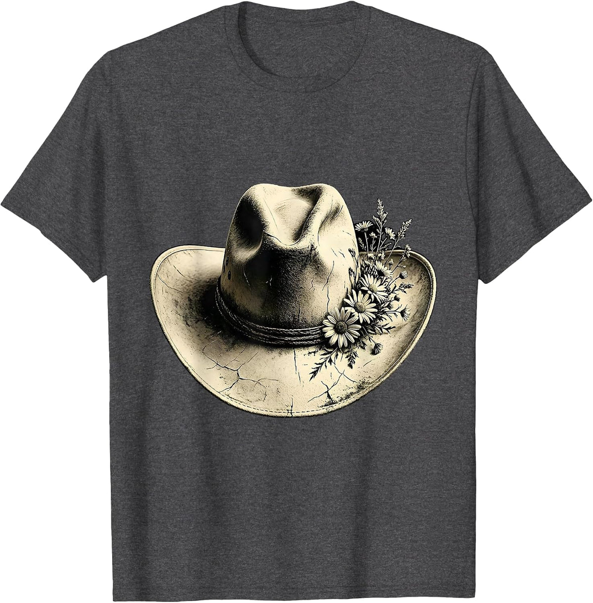 Cowgirl Hat Wildflowers Western Floral Illustration T-Shirt - Dark Heather Grey