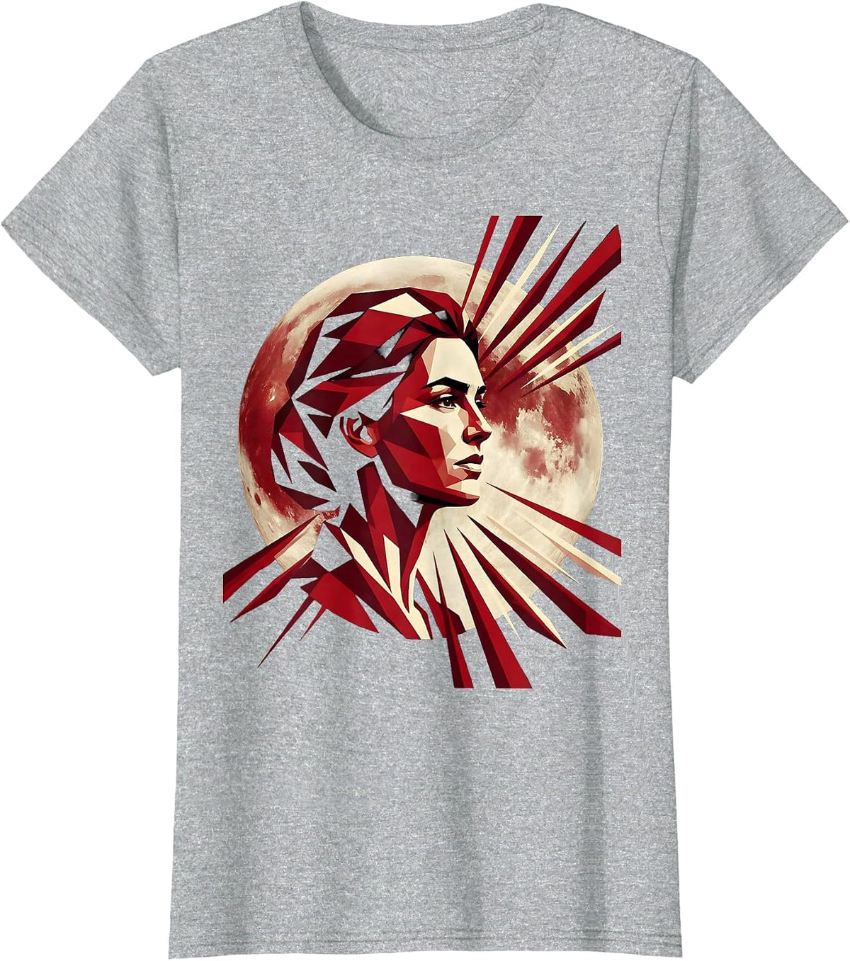 Women's Full Moon Woman Face Celestial Freedom Design T-Shirt - Heather Grey