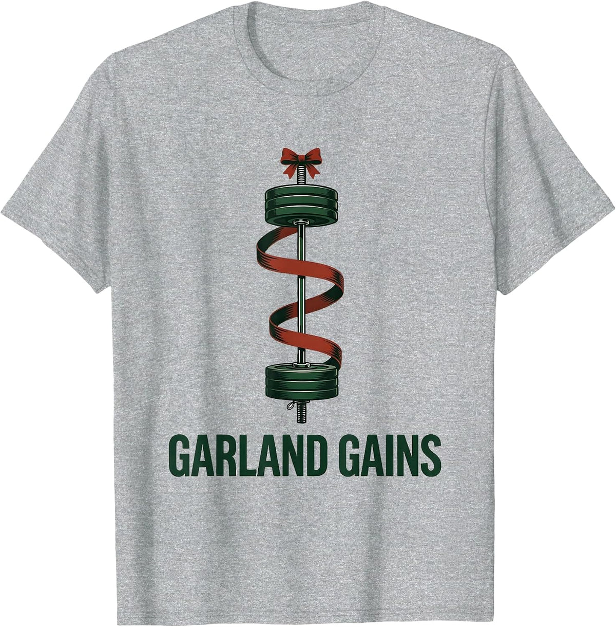 Men's Garland Gains Funny Christmas Gym Weightlifting Workout T-Shirt - Heather Grey