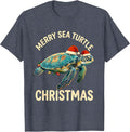 Merry Sea Turtle Christmas Cute Sea Turtle Lover Holiday T-Shirt - Heather Blue
