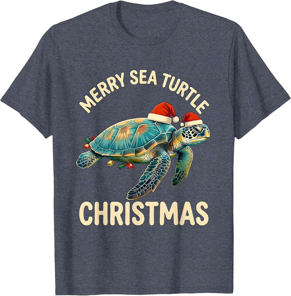Merry Sea Turtle Christmas Cute Sea Turtle Lover Holiday T-Shirt - Heather Blue
