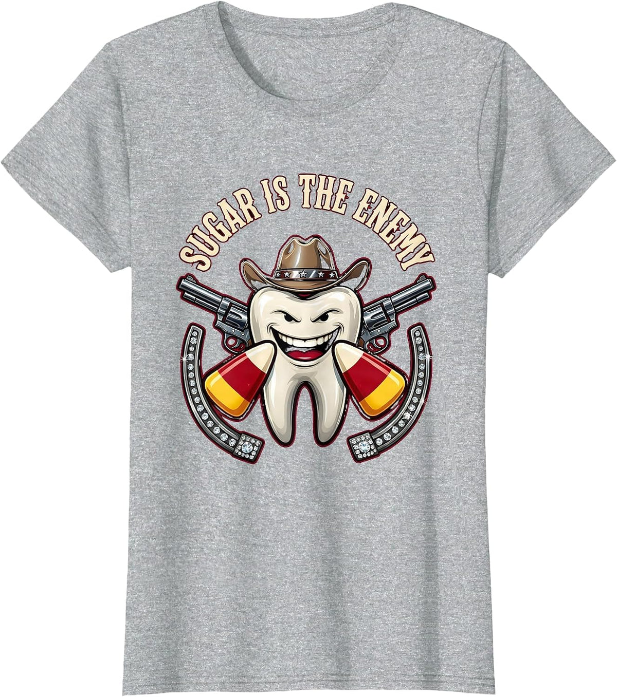 Women's Sugar Is The Enemy Dental Halloween Design T-Shirt - Heather Grey
