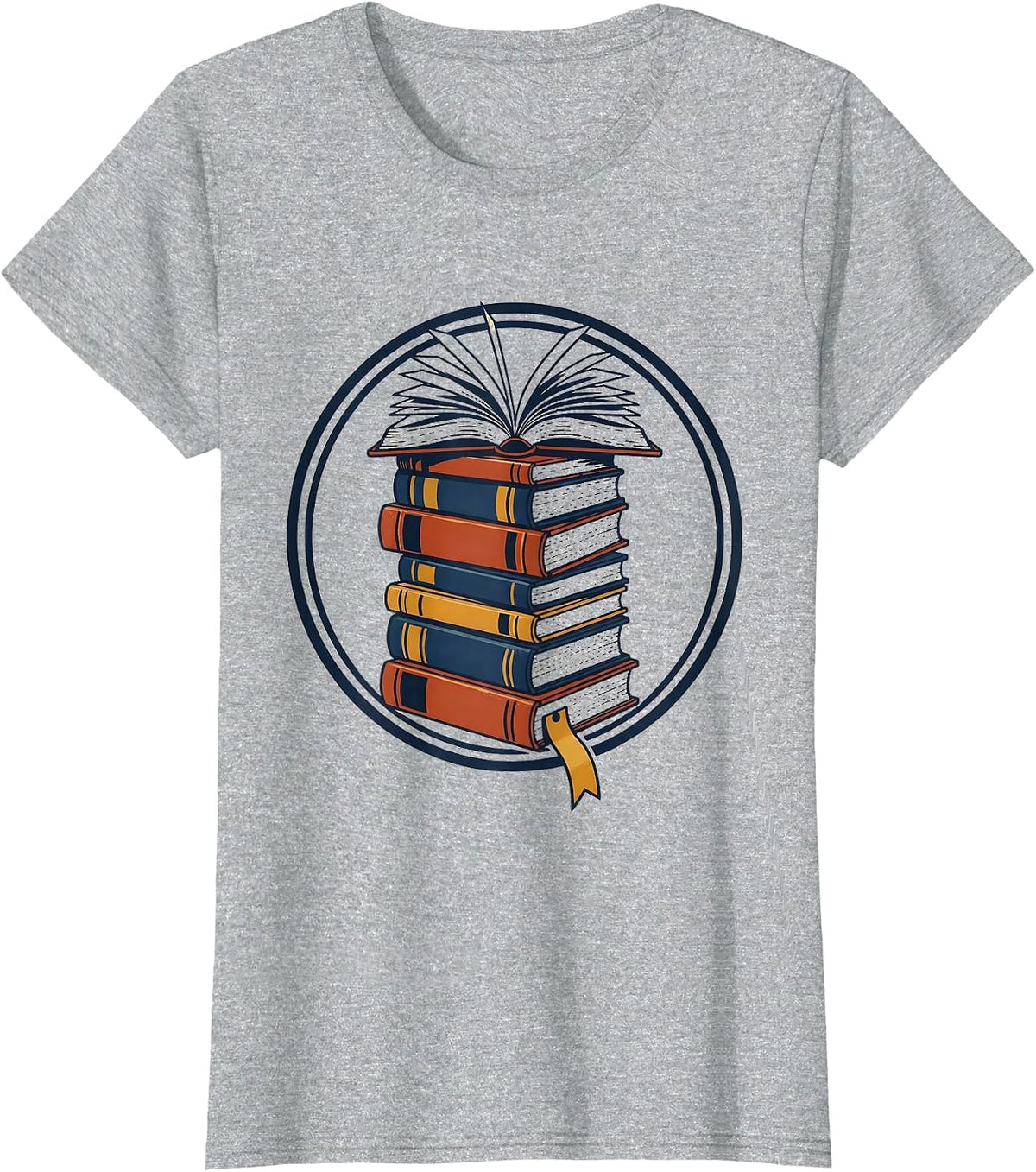 Stacked Books Badge Wood Type Letterpress Bookworm Reader T-Shirt - Heather Grey