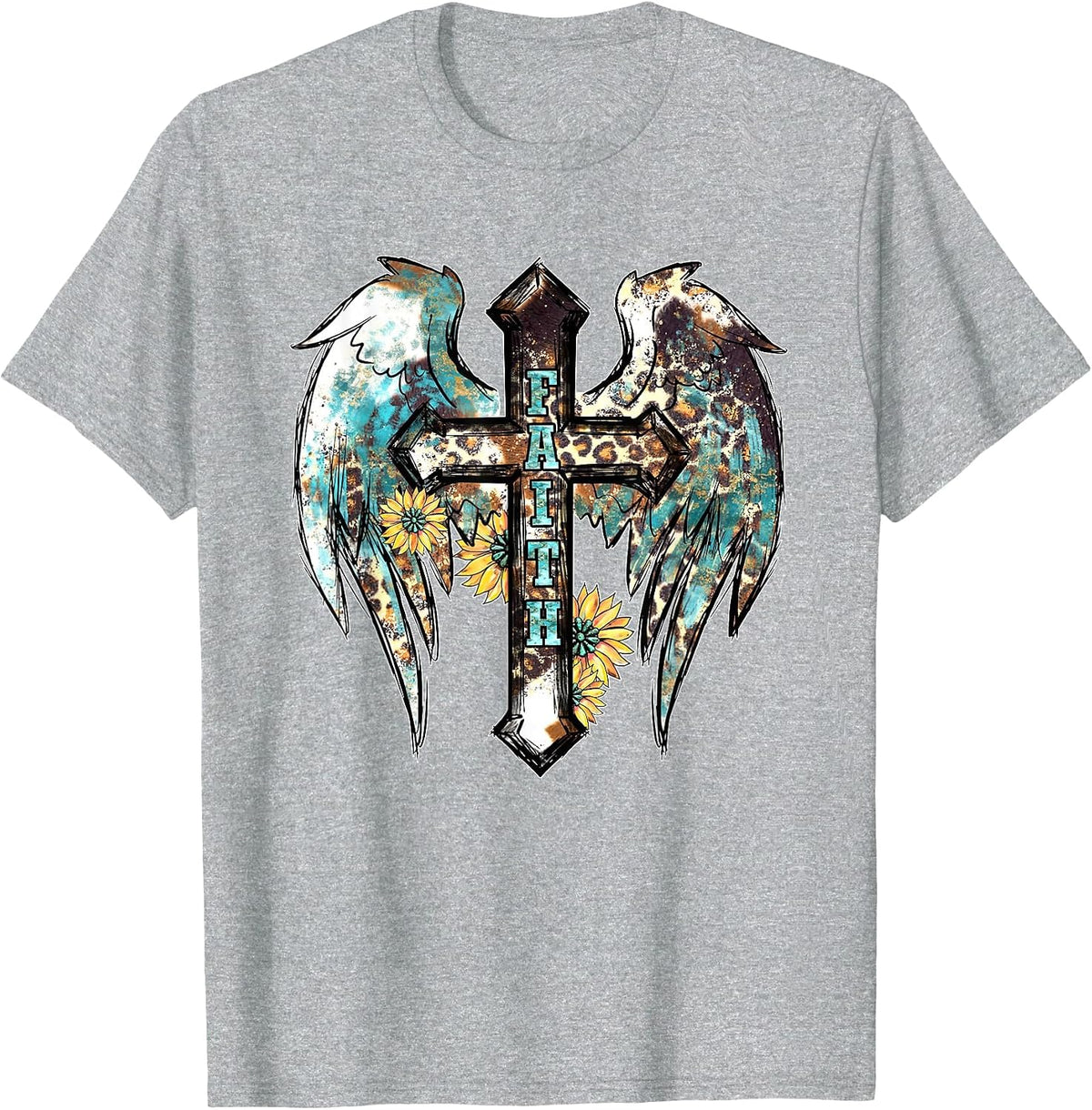 Christian Western Cross with Sunflower Decor for Women Faith T-Shirt - Heather Grey