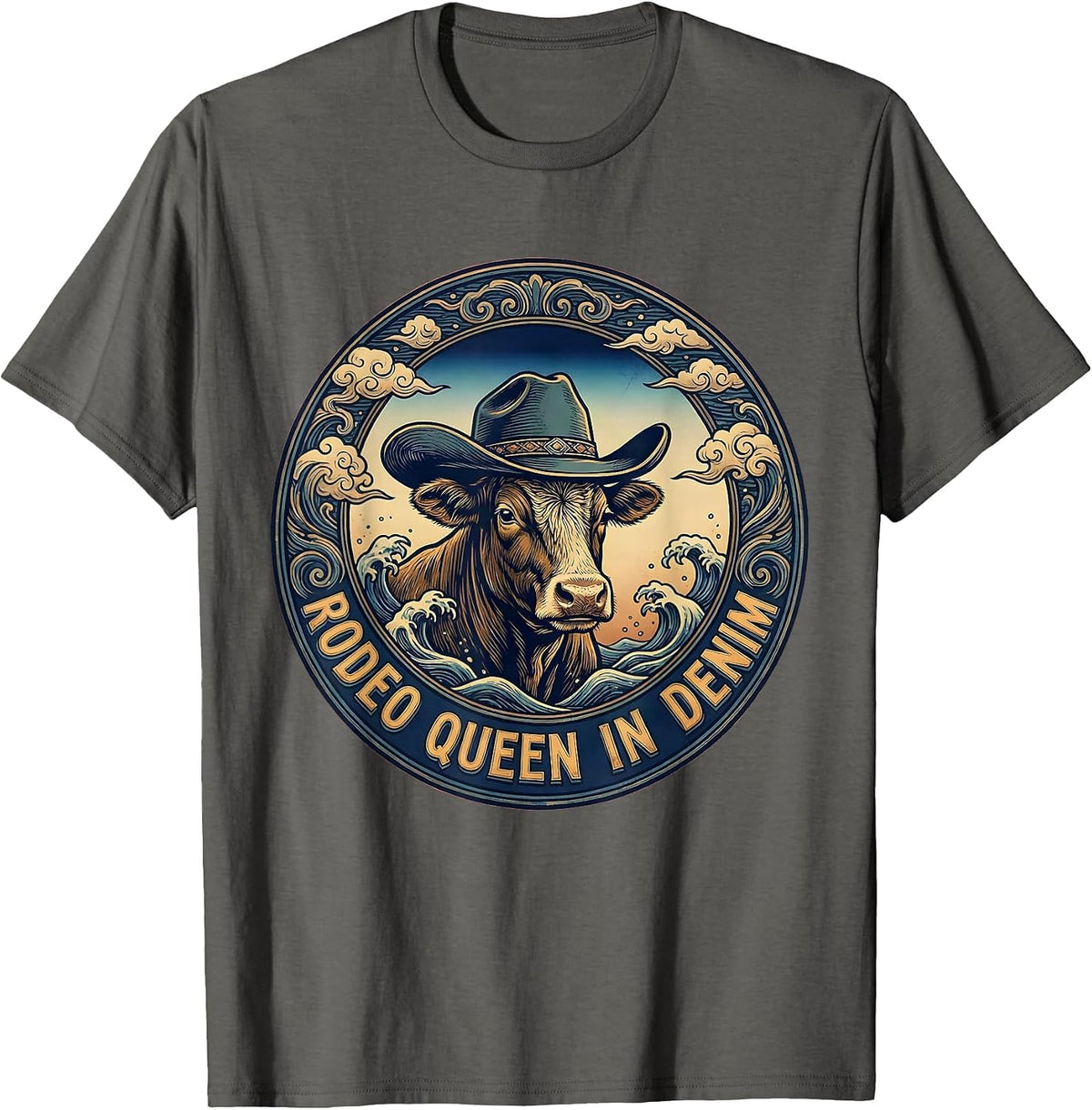 Men's Rodeo Queen In Denim Cowgirl Design T-Shirt - Asphalt Grey