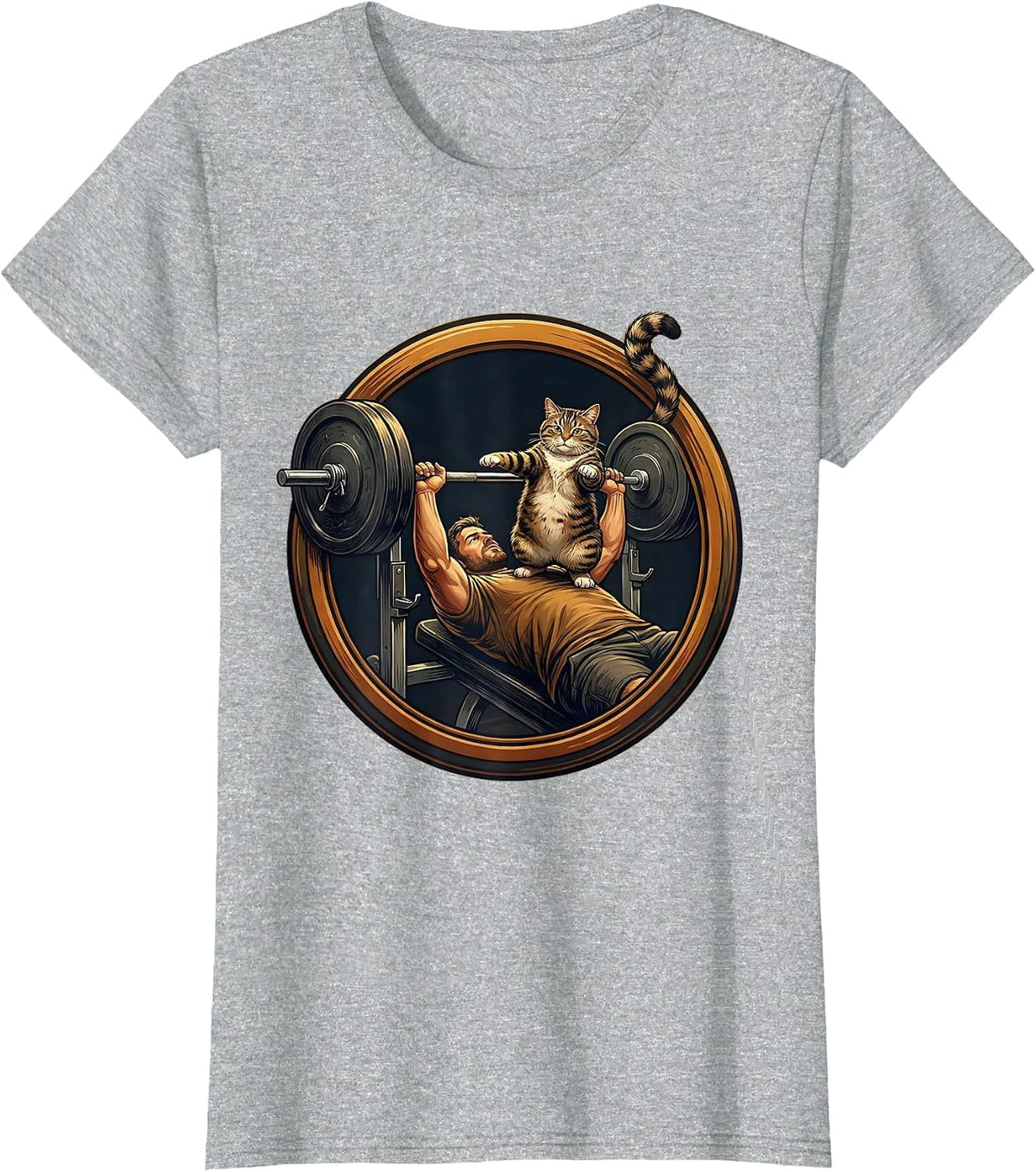 Women's Cat Dad Weightlifting Spotter Graphic Tee T-Shirt - Heather Grey
