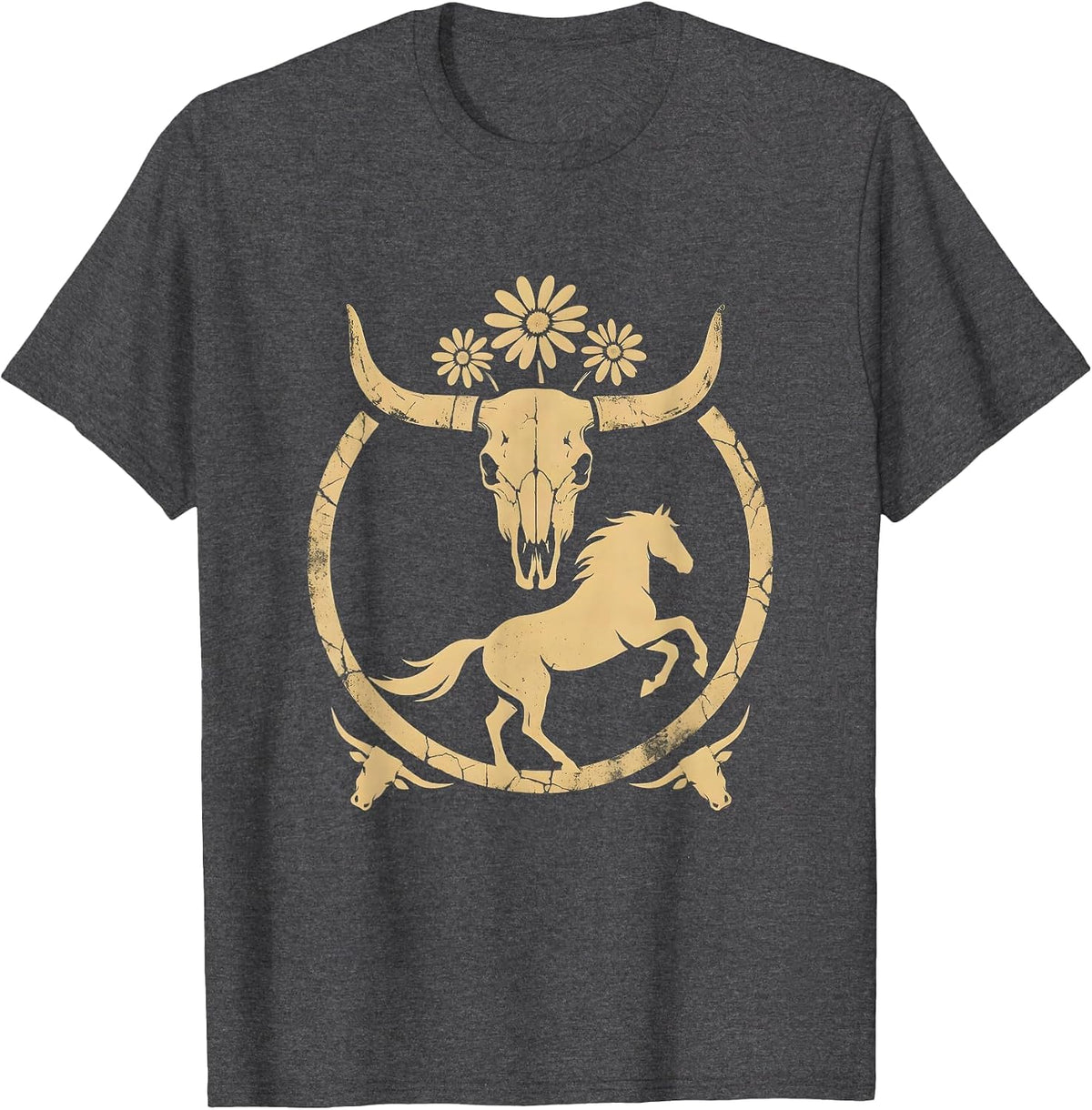 Men's Cowgirl Horseback Cattle Herding Dusk Rodeo T-Shirt - Dark Heather Grey