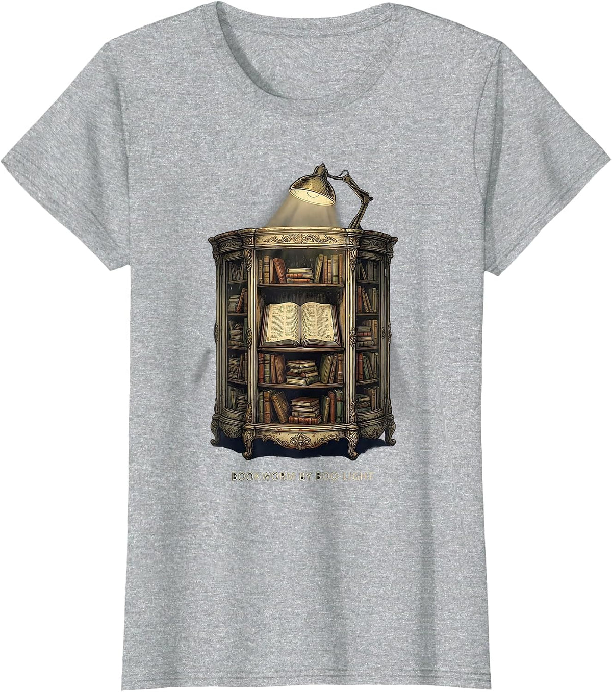 Women's Bookworm By Boo-light Vintage Ghost Reading Book Lover T-Shirt - Heather Grey